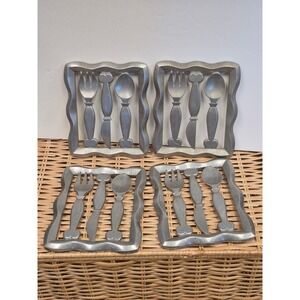 Vintage Set 4 Cast Aluminum Trivets Kitchen Wall Decor MCM Danish Modern Retro